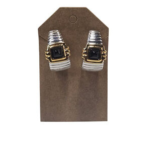 Vintage Joan Rivers Clip On Earrings Women's Rare Silver Gold Faux Black Onyx